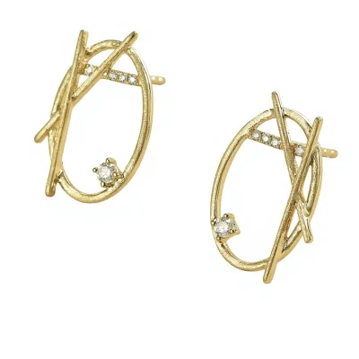 Au750 True 18K Gold Geometry Moissanite Inlaid Nail Sand Technology Women's Earrings