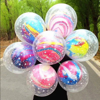 Hot Selling 12 Inch Clear Stars Agate Latex Double Layers Balloon Transparent Balloon for Wedding Birthday Party Decoration