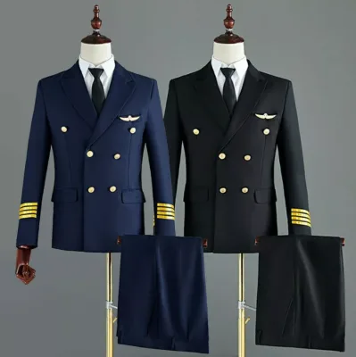 Mens Airline Captain Suit Jacket Pants Pilot Blazer Aviator Costume Uniform Customizable High Custom Uniforms