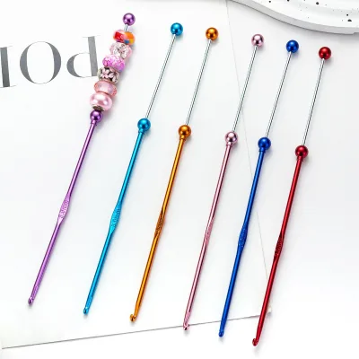 2026 New Arrival 6-Color DIY Beading Crochet Needle Single-Head Knitting & Weaving Beaded Tool Metal Crochet Needle