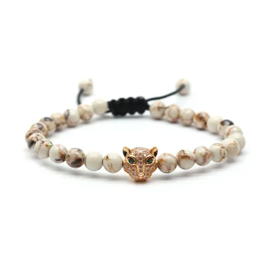 Unisex Vintage-Style 6mm Gold-Plated Crown Bracelet Adjustable Beaded Wristband Black White Beads Fashion Jewelry Main Brass