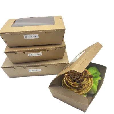 700ml 900ml 1200ml Kraft Paper Meal Disposable Food Paper Box With Window
