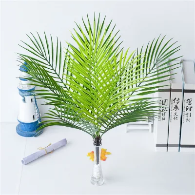 9-pronged Artificial Palm Tree Leaves Plastic Tabletop Greenery Faux Tropical Jungle Plants Green Leaves