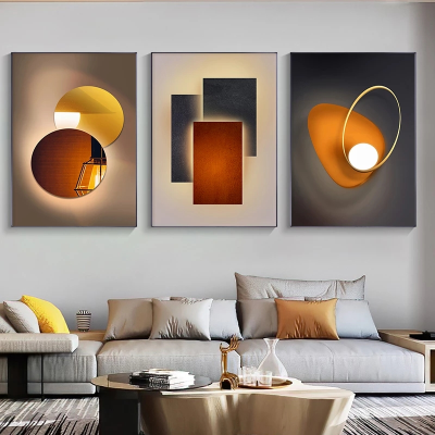 Living Room Bedroom Home Decor Abstract Geometric Orange Modern Minimalist Pictures Canvas Painting Abstract Modern Style