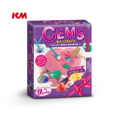 New Arrival Kid Toys Diy pink Heart Shape Clod Dig Toy Set Gemstone Dig Out and Creat Your Own Gems Jewelries
