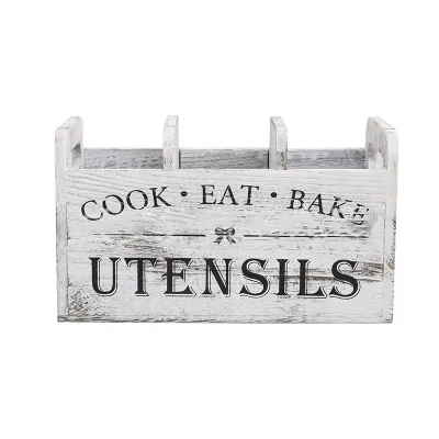 Kitchen Counter Decor Wooden Utensil Holder with 3 Compartments for Spatula Utensils and Food Tools Convenient Utensil Caddy