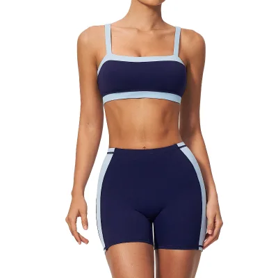 Summer New Color-block Yoga Shorts Set Women Figure-flattering Fitness Outdoor Activewear Slimming Two-piece Gym Set