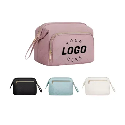Custom Quilted Cotton Makeup Bag Style Portable Puffy Makeup Storage Zipper Closure Waterproof Thread Manufacturer