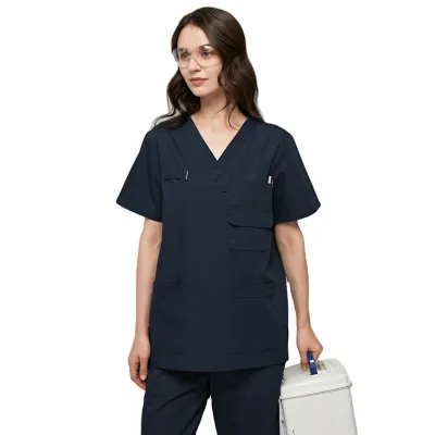 OEM CleanWear Medical Scrubs Set Blue Bleach Resistant Healthcare Woven Scrubs Wholesale