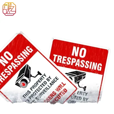 Waterproof Durable Aluminum UV Printed Third Grade Reflective Film No Trespassing Protected Security Warning Sign for Home