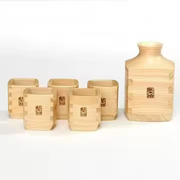 Modern Luxury Design Japanese Style Wine Bottles and Sake Cups Cedar Carved Wine Bowl Set