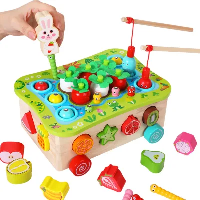 Harvest Shape Size Sorting Game Toy Set Wooden Farm Fruit Toys Children's Montessori Cognitive Matching Learning Kids Woods Toys