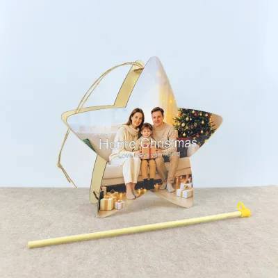 2026 New Style Sublimation Blank Pentagram Christmas LED Lantern Double Side Print Photo Frame Handheld Pole Style for Xmas Gift
