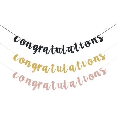 Shiny Gold Congratulations Banner Graduation Birthday Party Decoration