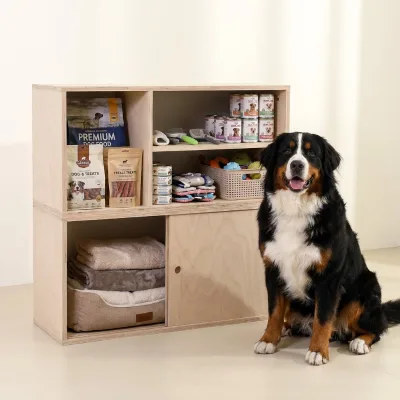Pet Storage Cabinet Wooden Organizer Shelf Modular Stackable Dog Cat Supplies Pet Food Treat Toy Holder Floor Furniture