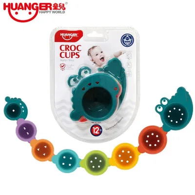 Huanger Early Educational Plastic Baby Bath Toys Crocodile Spillers Stacking and Straining Cups Toy Stacking Cup
