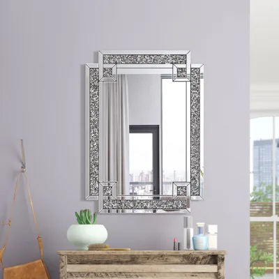 New Style Modern Luxury Home Decor Rectangle Framed Crushed Diamond Wall Mirror