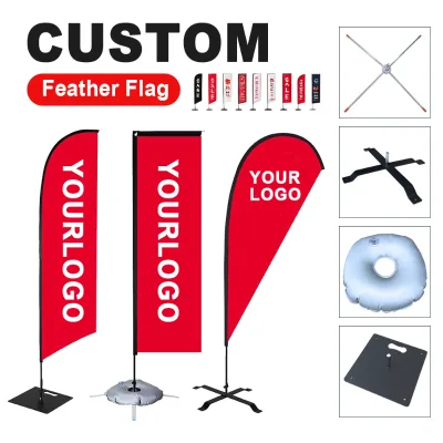 Premium Dye Sublimation Flying Beach Banner Waterproof Polyester Advertising Event Exhibition Portable Display Feather Flag Sets