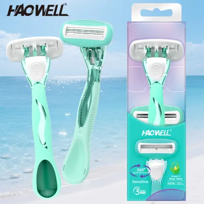 Popular Quality Womens Razors of Stainless Steel Triple Blade with Soap Head for Retail of Wholesale Prices in 1+3 Pvc Box Pack