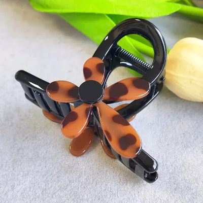 Vintage Tortoiseshell Flower Acetate Hair Claw Leopard Flower Hair Clips Versatile New Design Simple for Half up Hairstyles