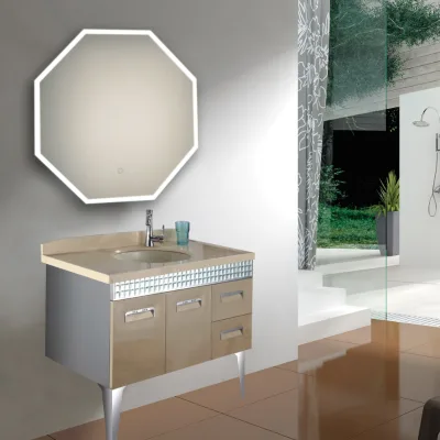 Hotel Use Modern Design Hexagon Shape Bathroom Glass Backlit Mirror With Acrylic Lighting