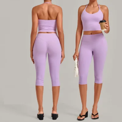 GC New High-elasticity Capri Pants Form-fitting Halter-neck Yoga Suit Set for Fitness and Exercise