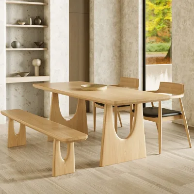 Solid Wood Dining Table Large Rectangle Thick Board Base Japanese Wabi Sabi Natural Wood Dining Room Furniture