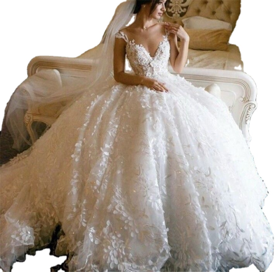 Luxury Heavy Lace Ball Gown Wedding Dress Custom Made Designer Wedding Gown