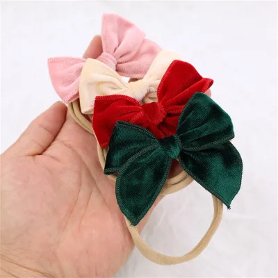 HY2 Mini Hair Nylon Headbands Baby Girls Cotton Linen Hair Barrettes Kids Hairbow Accessories