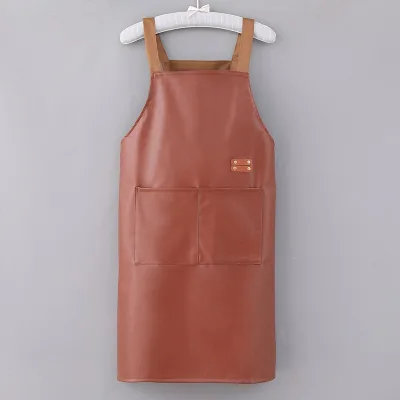 Work Oil Resistant Durable Reusable Sleeveless Leather Pocket Apron Kitchen Apron Long Enlarged Extended Waterproof PU Apron