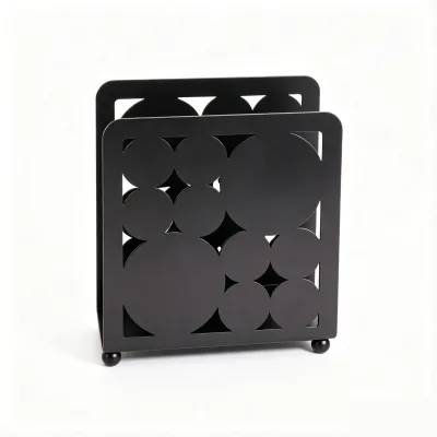 Hollow Cutout Metal Napkin Holder Tissue Rack Modern Black Paper Napkin Dispenser for Kitchen Dining Table Countertop