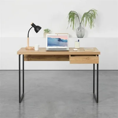 120cm Wide MDF Metal Sled Base 1 Drawer Hidden Cable for Nordic Bedroom Study Use Modern Computer Desk