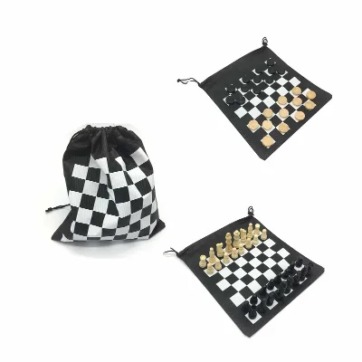 Promotion Wooden Checkers and Chess Set with Bag Game Set