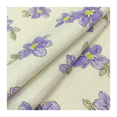 Factory Designer Free Sample Digital Printed Custom Violet Floral Linen Poplin Fabric for Shirts