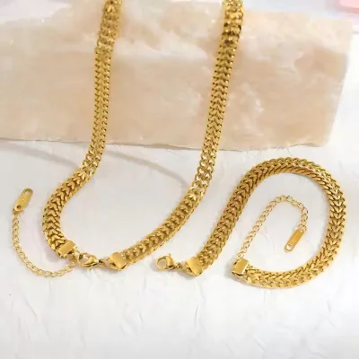 18K Gold Plated Link Chain Band Choker Necklace Retro Simple Double 18k Gold Plated Stainless Steel Necklaces Fashion Jewelry