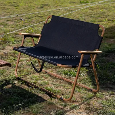 Folding Double Camping Chair with Armrests-Portable Metal Outdoor Lounger for Picnic Beach Fishing & Garden