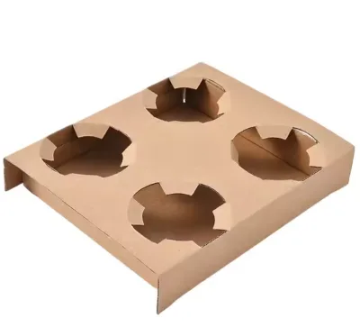 Eco-friendly Four Paper Holder Disposable Kraft Paper Coffee Drink Cup Holder for Brown Can Be Customized