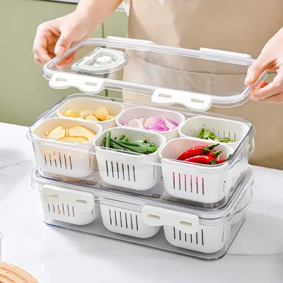 Hot Sale Multi-functional 6/8 Compartments Food Grade Divided Serving Tray Portable Snackle Box Container with Drain Function