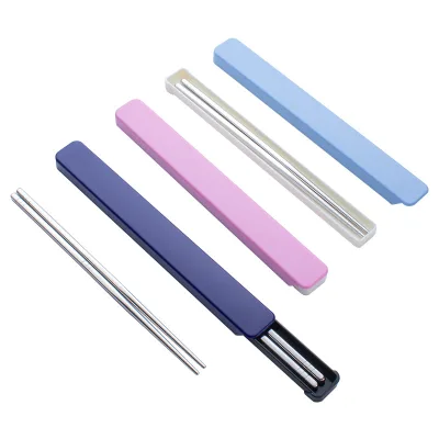 High Quality Kitchen Korean Portable Red Colourful Stainless Steel Chopsticks with Box Wedding Luxury Eco-Friendly Flatware