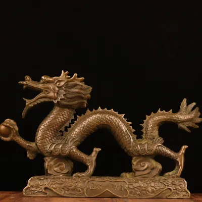 Antique Brass Thousand-hand Bodhisattva Statue Copper Yellow KLucky Cloud Dragon Sculptures Figurine Statue