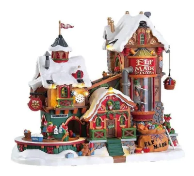polyresin miniature building Santa's Wonderland Sights & Sounds Collection, Polyresin Plastic Blend Lighted Miniature Building,