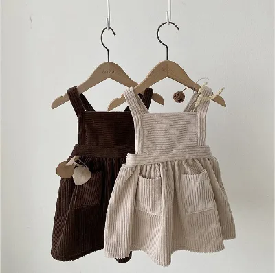 Spring Autumn Baby Corduroy Dress Casual Baby Girl Cotton Sleeveless Dress