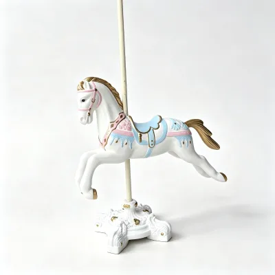 Luxury Carousel Rocking Horse Resin Kids Ride-On Toy Hand-Painted Gold Accent White Children Nursery Room Decor Birthday Gift