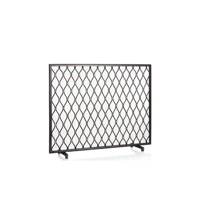 Decorative Ogee Scroll Fireplace Screen with Gold Accent and Mesh Backing L Shaped Feet Fireplace Screen