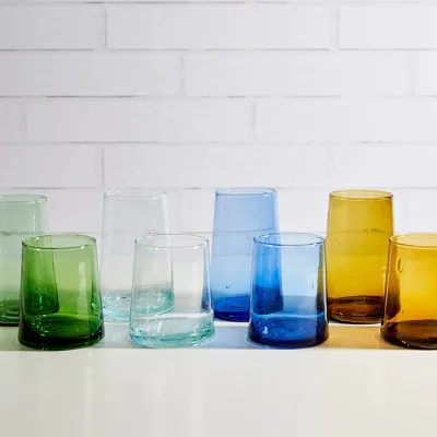 European Green Glass Recycled Moroccan Handblown Cone Glass Stemless Water Glass