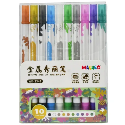 10 PCS Dual Tip Metallic Markers Set Fine Brush Nib Non-Erasable DIY Cards Scrapbooking Art Supplies