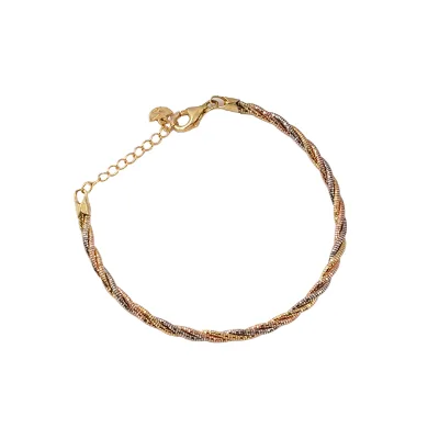 925 Silver & Rose Gold Plated Fried Dough Twists Three Color Chain Link Bracelet Jewelry S925 Sliver