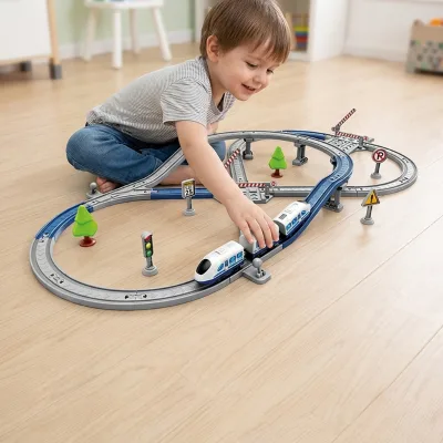 Toddler Interactive DIY Plastic Railway Splicing Train Toy Set 73PCS Flexible Assembling Rail Tracks Kids Pretend Play Toy