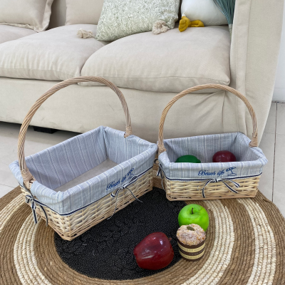 Hot Selling Willow Shopping Basket Hand Woven Wicker with Handles for Gift Packaging for Home Organization
