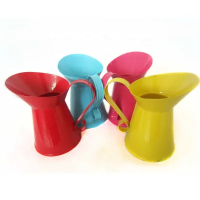 Pastoral Style Colorful Coffee Pot Shape Iron Flower Bucket Home Decoration Simulation Flower Pot